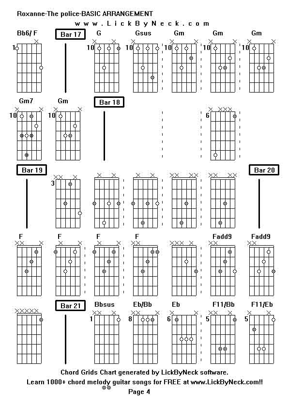 Chord Grids Chart of chord melody fingerstyle guitar song-Roxanne-The police-BASIC ARRANGEMENT,generated by LickByNeck software.